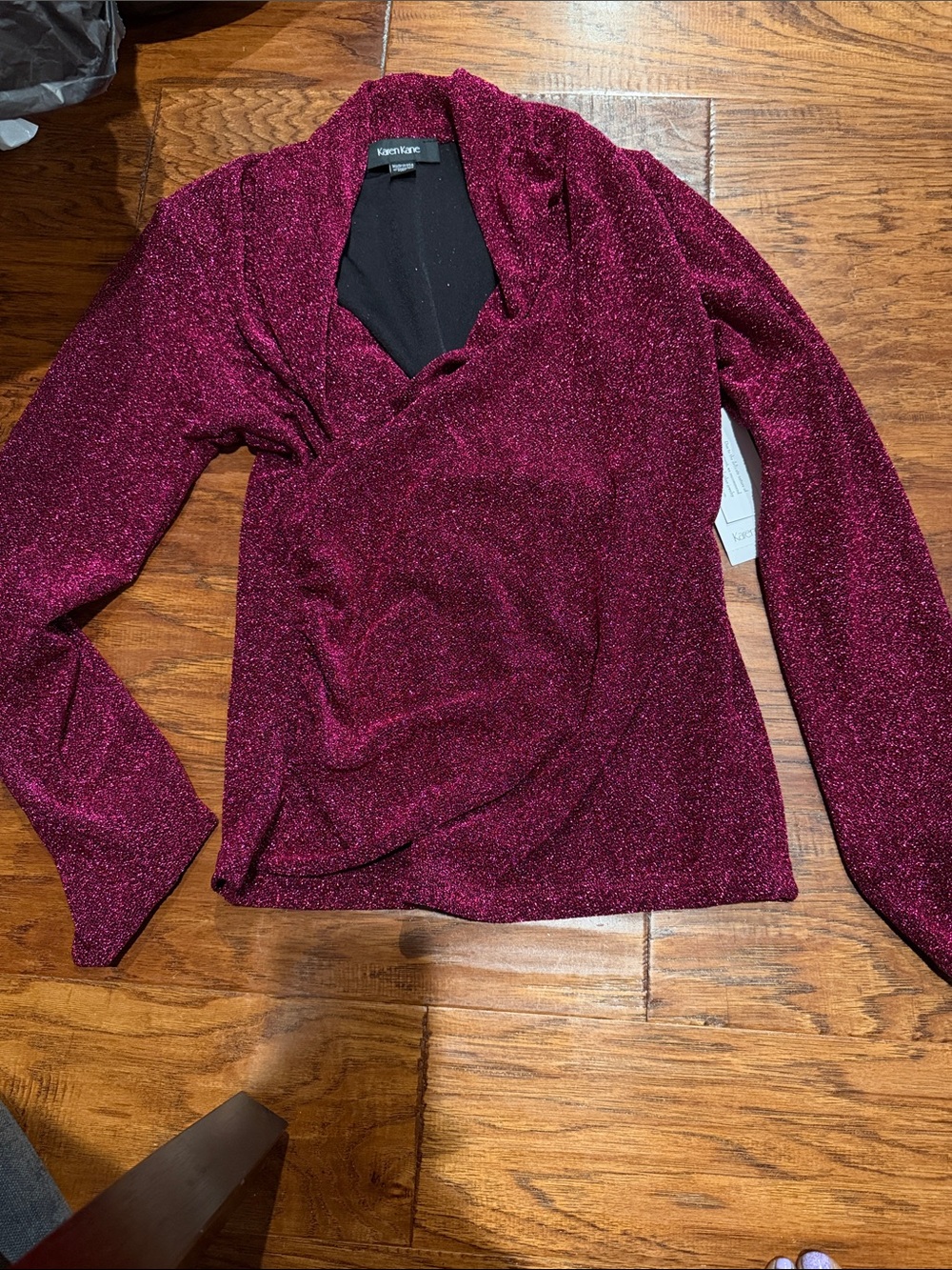Karen Kane Wine Sparkle Wrap-Style Long Sleeve Top